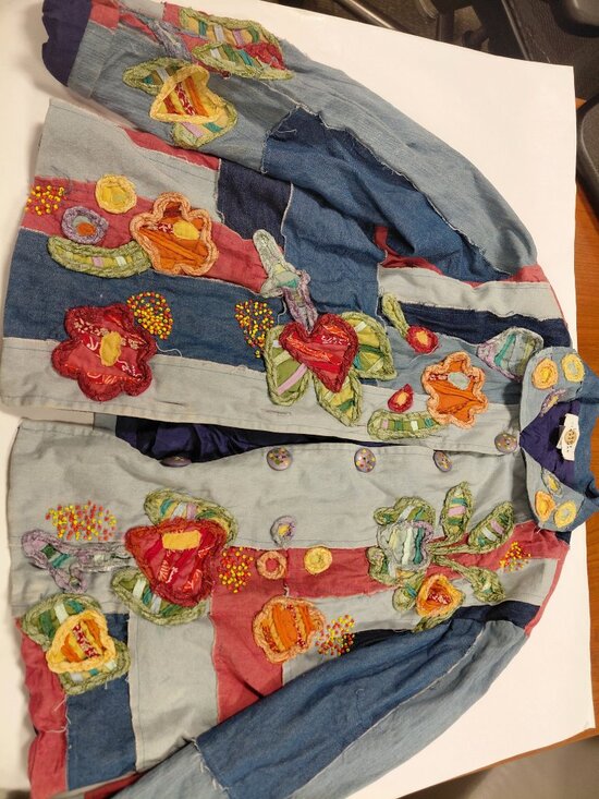 Sandy Starkman Patchwork Denim Jacket Vintage Sz L Wearable Art - Picture 3 of 7